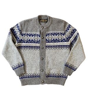 Vintage Loden Plankl Austrian Wool Cardigan Sweater Grey & Blue Size M/L